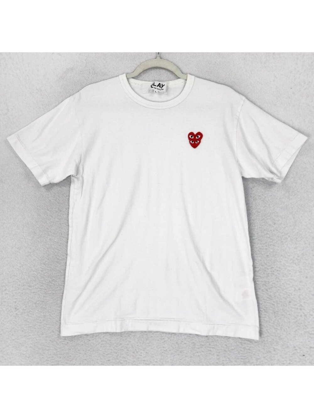 Comme Des Garcons Play Shirt Mens Large White Double Heart Logo Tee Crew Neck